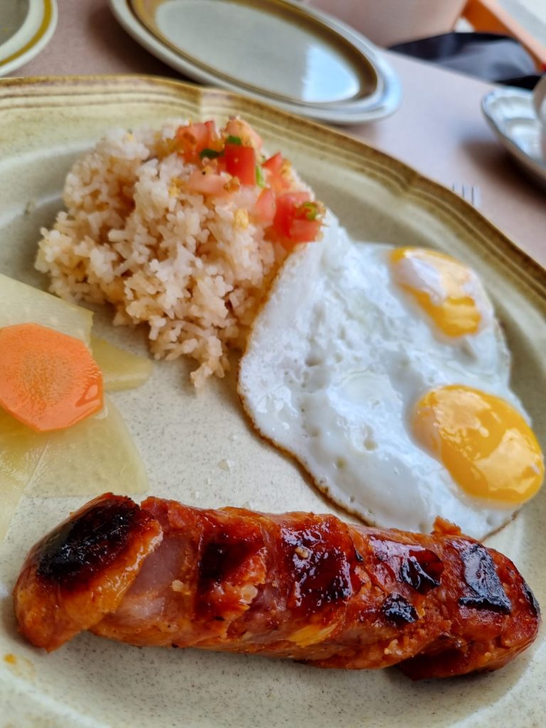 Longsilog, Breakfast plate, Pinoy breakfast, sunny side up eggs, garlic rice, Michelin, Bib Gourmand, BBs Diner